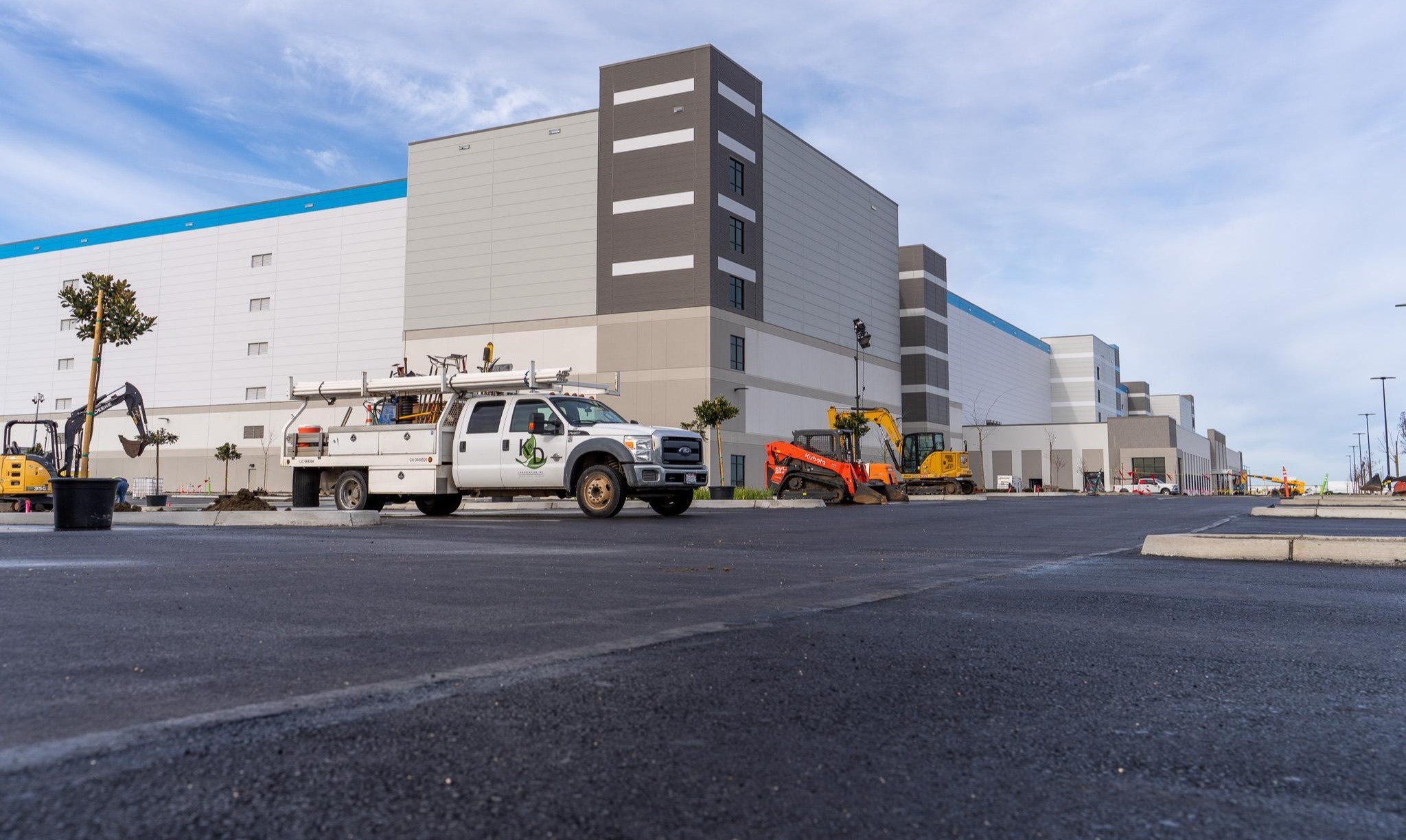 Commercial landscape construction project at a large industrial facility by K&D Landscaping