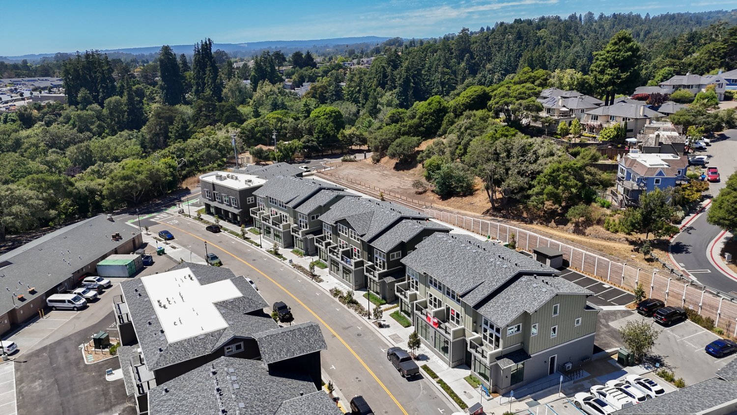 Commercial landscape installation around apartment buildings completed by K&D Landscaping