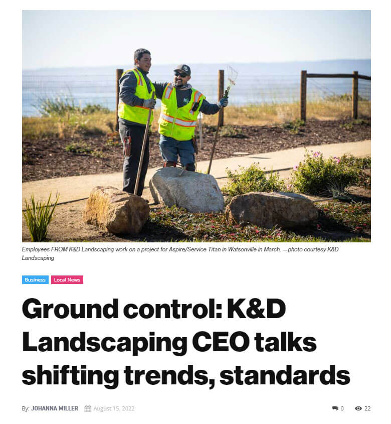 K&D Landscaping CEO Justin White featured in the Pajaronian