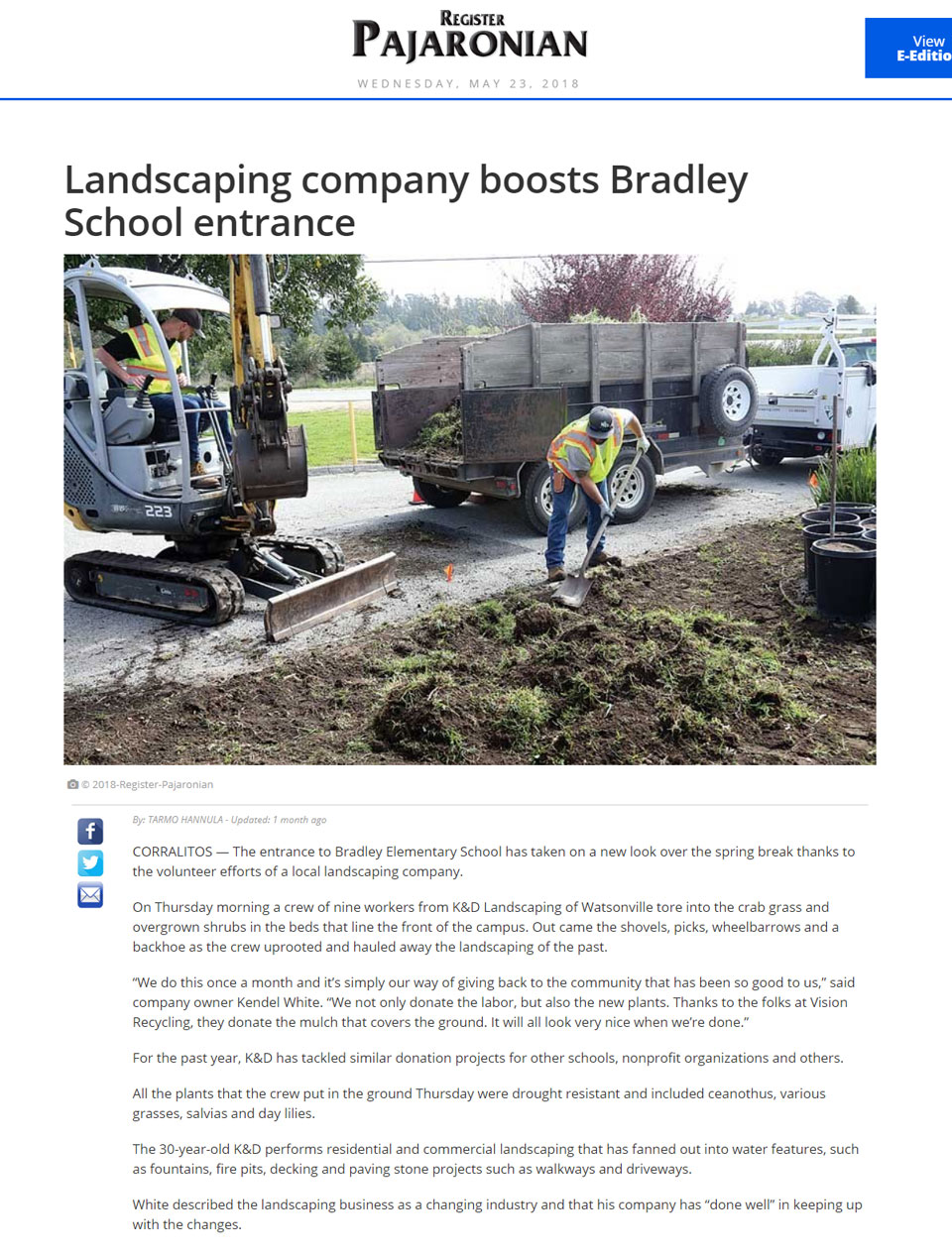 K&D Landscaping improves the Bradley School entrance