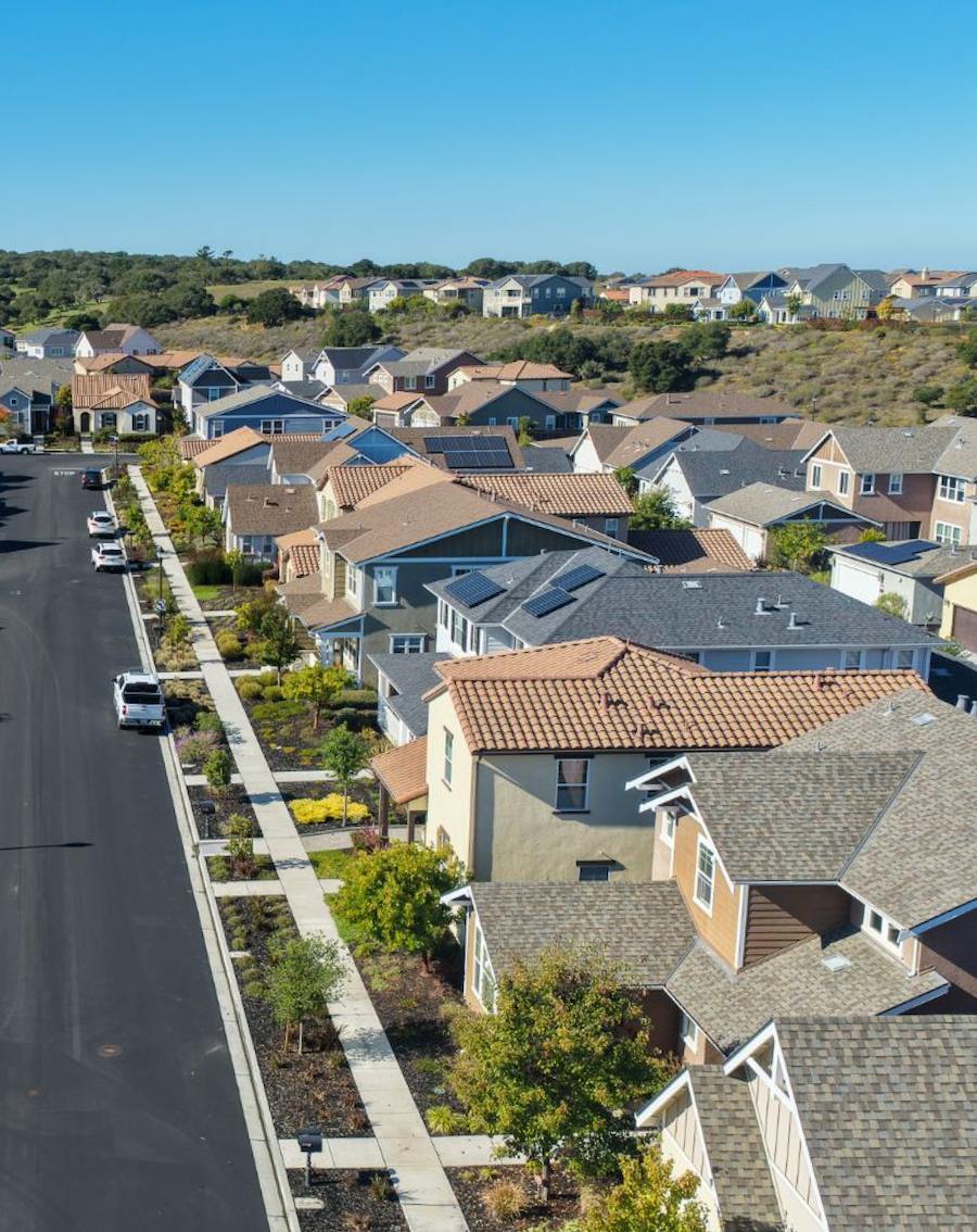 K&D Landscaping aerial view of East Garrison HOA community and neighborhood landscape management