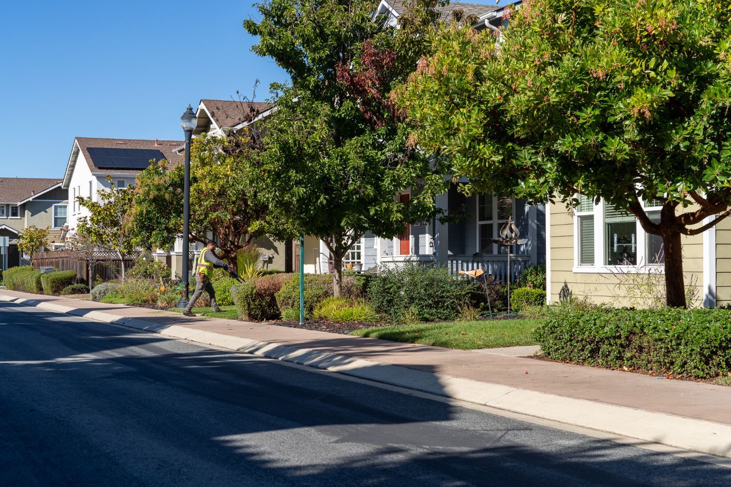 K&D Landscaping landscape maintenance crew servicing HOA community streetscape and residential common areas