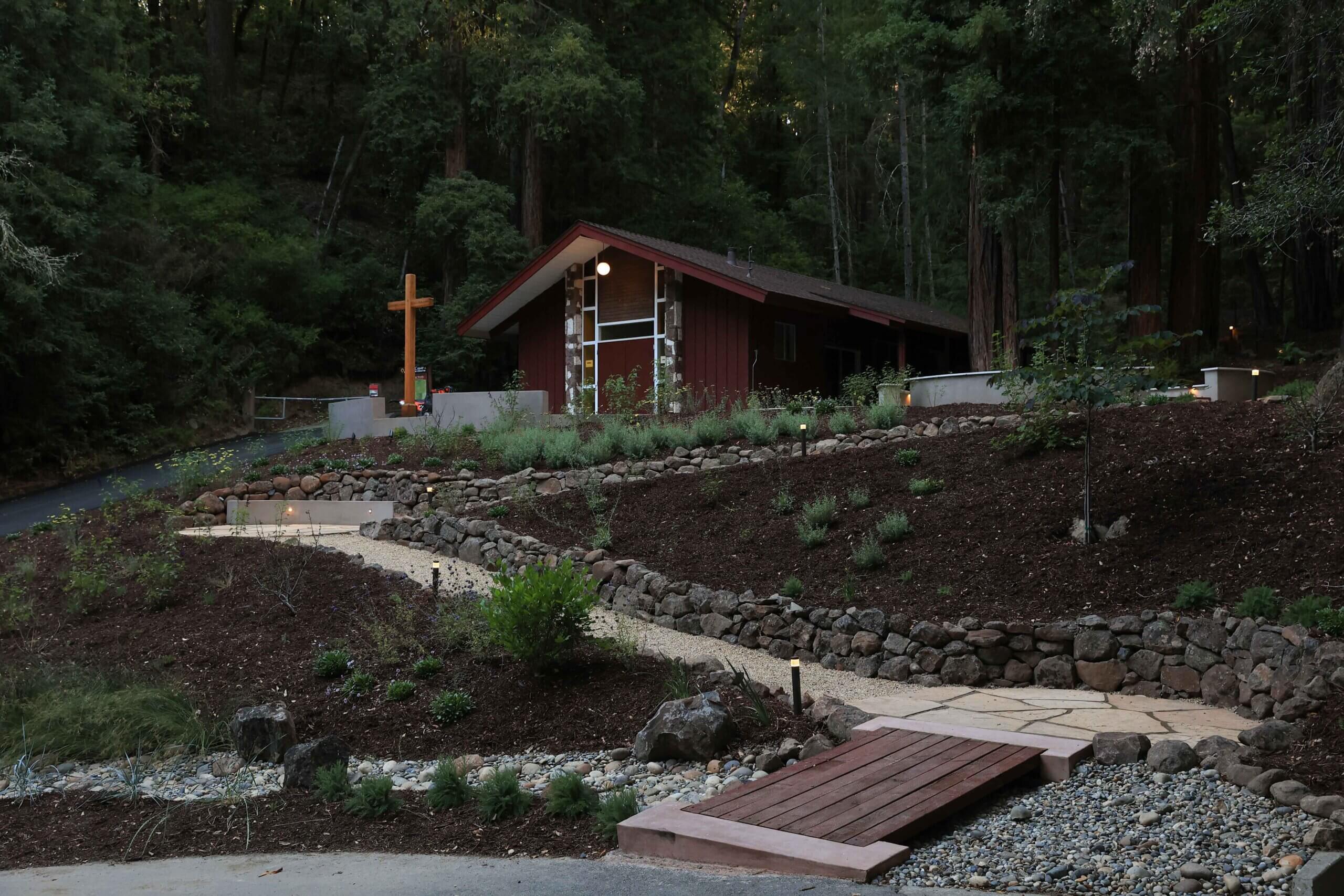 Outdoor conference center landscape featuring pathways, drainage, and gathering spaces by K&D Landscaping