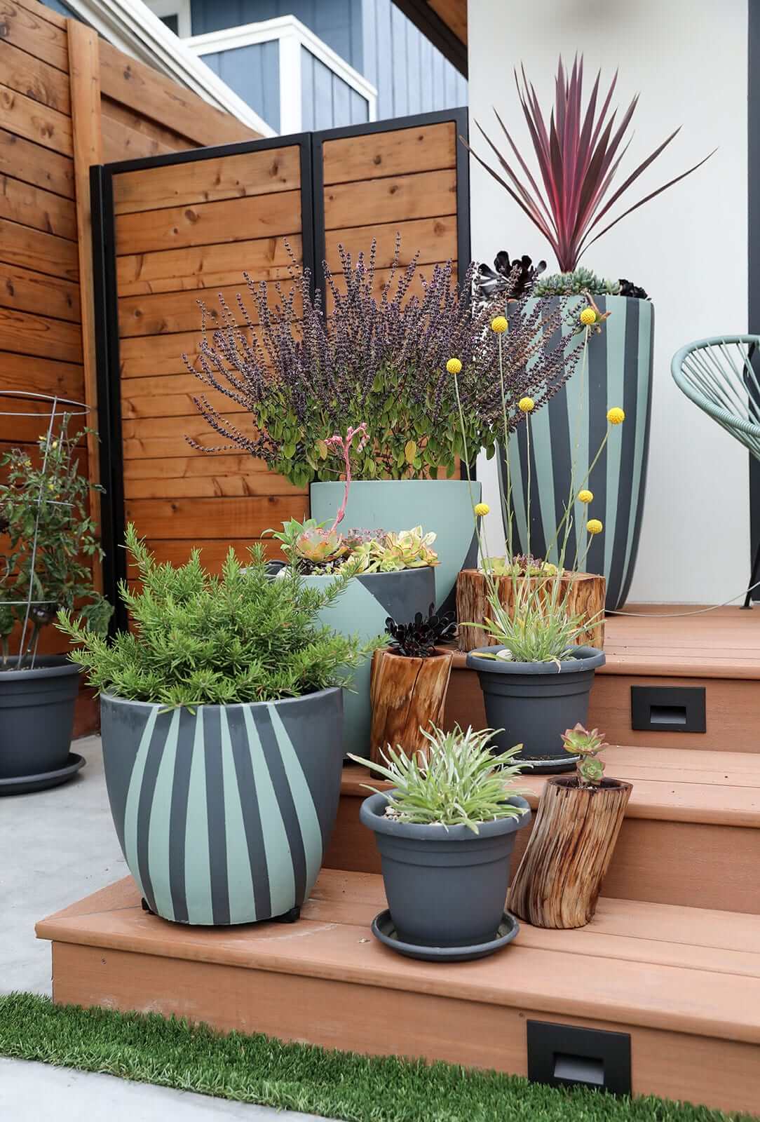 Sustainable front yard landscape with concrete hardscape and planting design by K&D Landscaping
