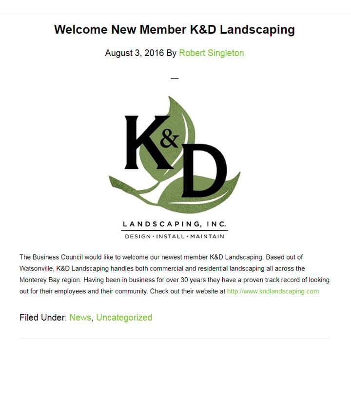 K&D Landscaping joins the Santa Cruz County Business Council
